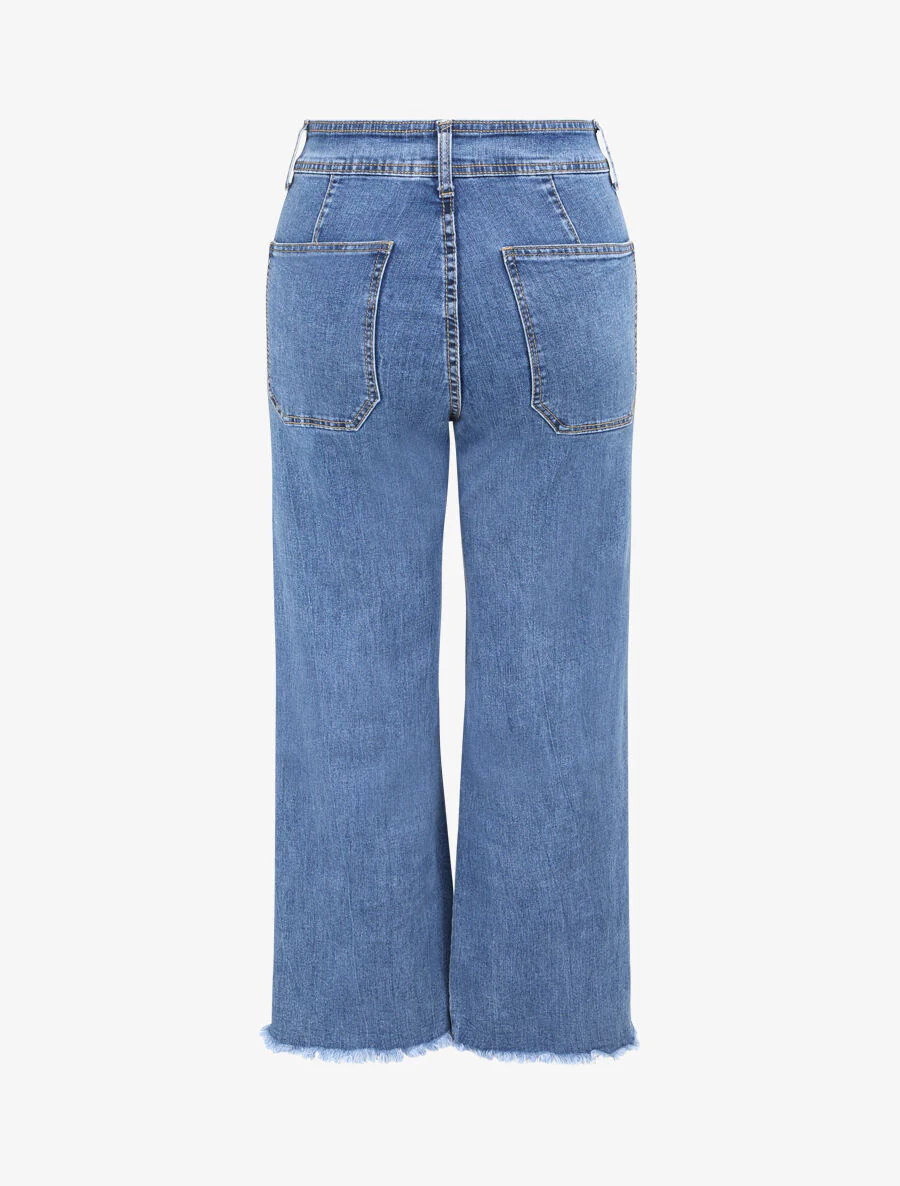 Jean met wijde pijpen en versleten randen - Blauw denim - Image 2