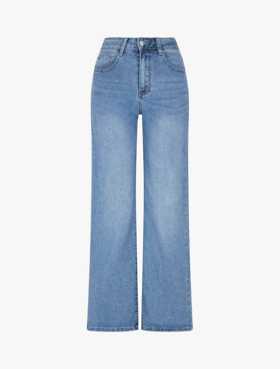 Jean met wijde pijpen in verwassen look - Blauw