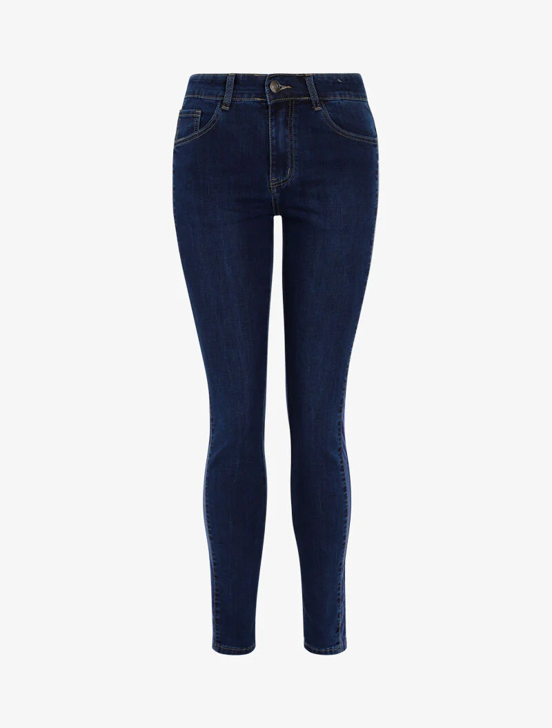 Jean mom hoge taille met fluwelen band - blauw denim - Image 2