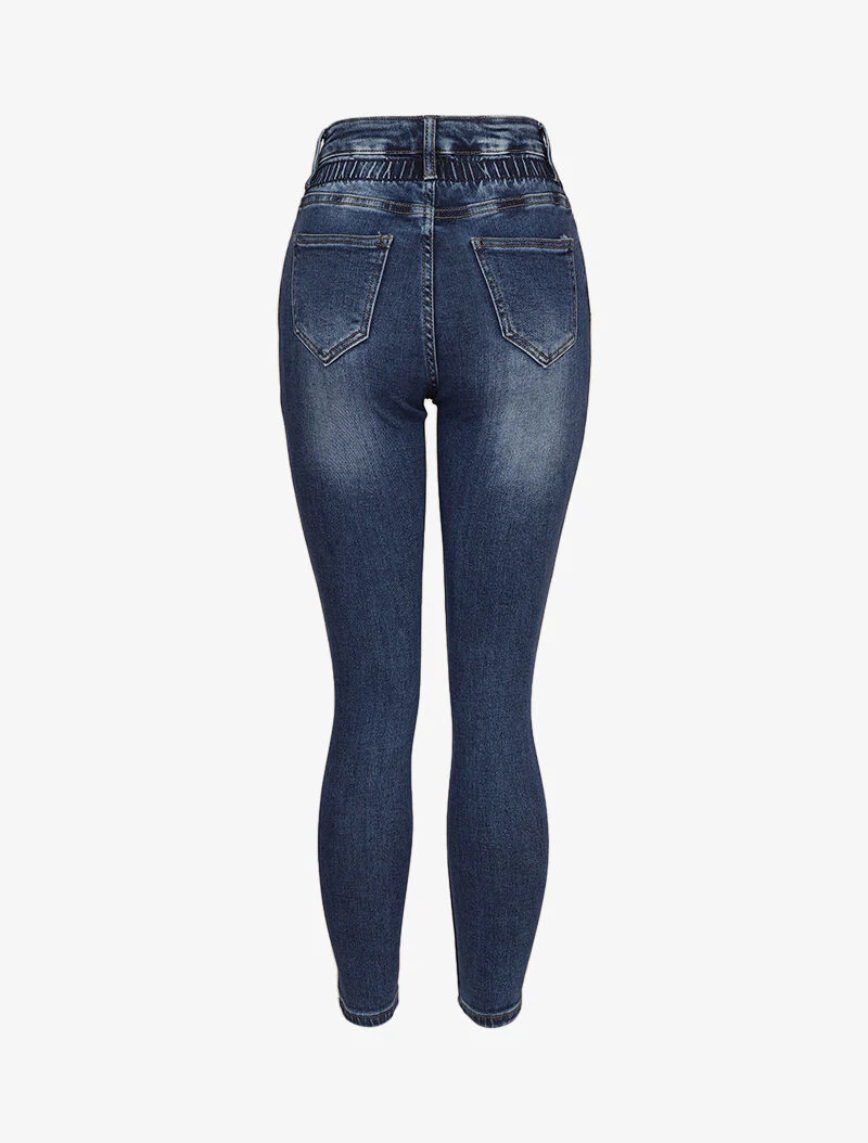 Jean papieren zak met empire taille en plooien - Blauw denim - Image 2