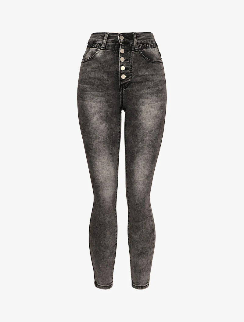 Jean papieren zak met empire taille gerimpeld - Donkergrijs