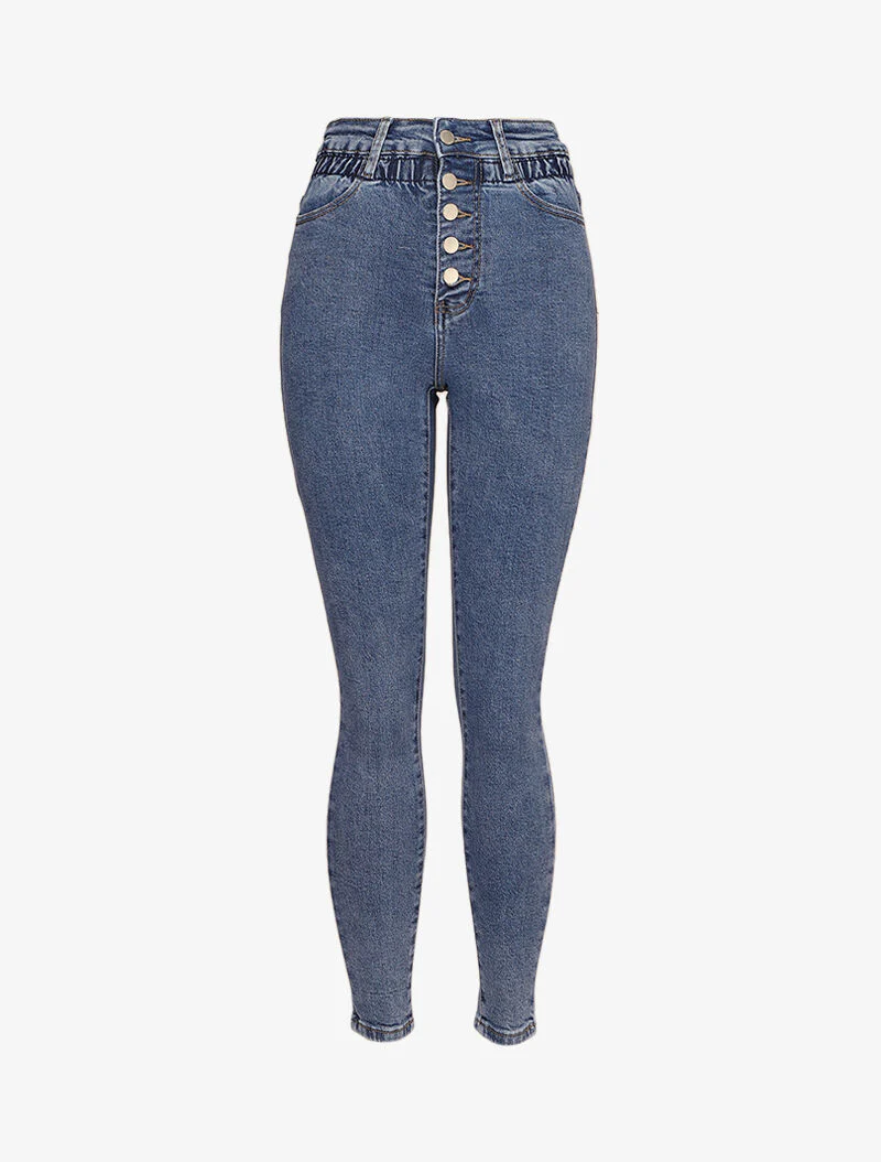 Jean papieren zak met een empire taille en geplooide details - Blauw