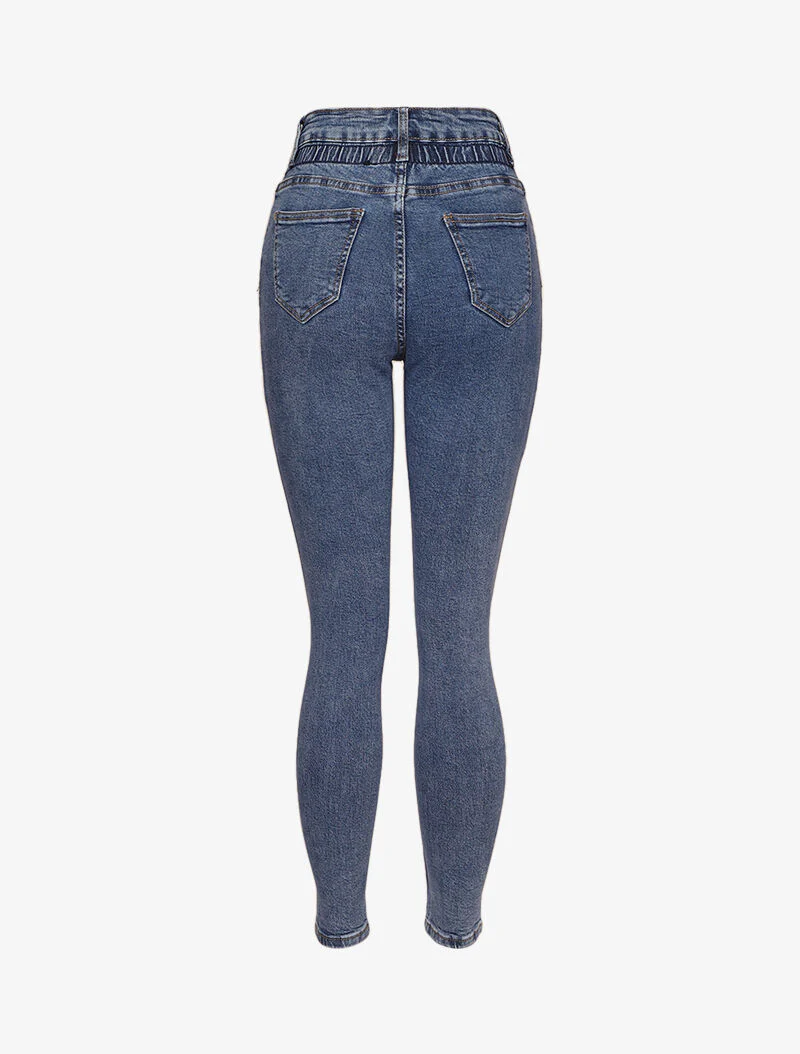 Jean papieren zak met een empire taille en geplooide details - Blauw - Image 2