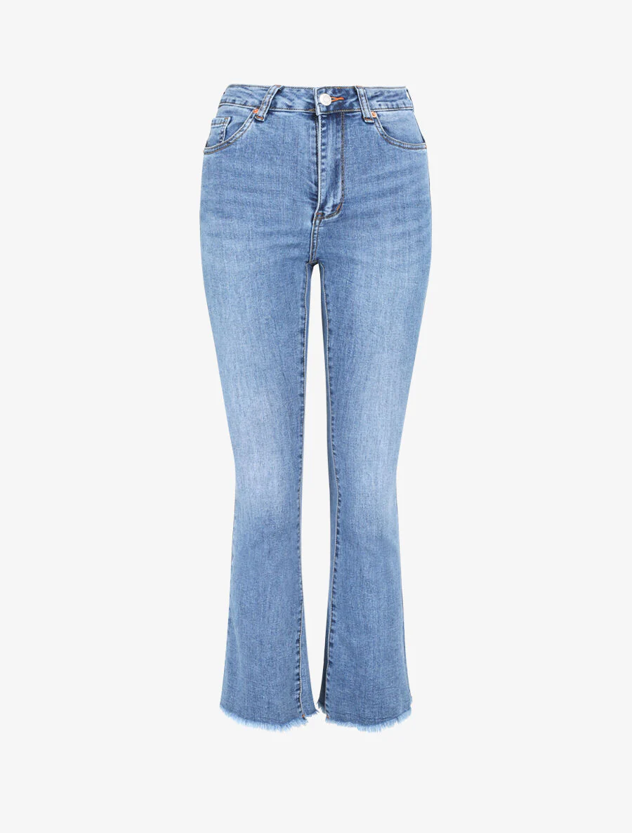 Jean push up met vlare pijpen met gescheurde zoom - Blauw denim