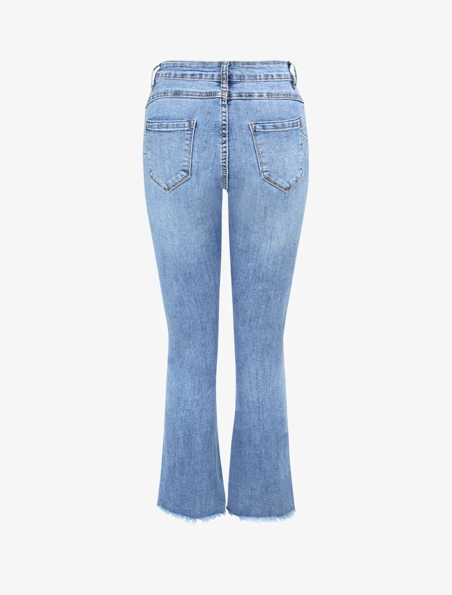 Jean push up met vlare pijpen met gescheurde zoom - Blauw denim - Image 2