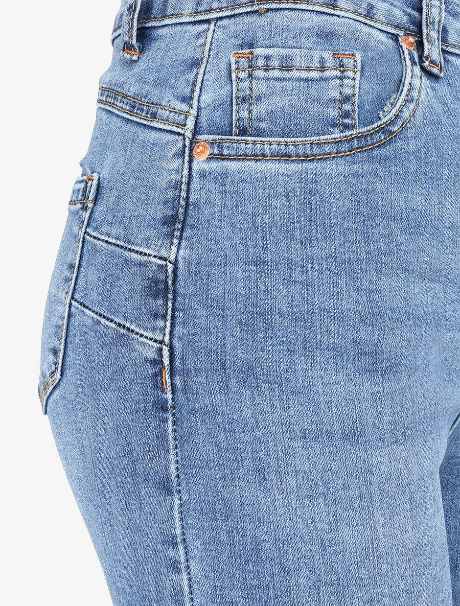 Jean push up met vlare pijpen met gescheurde zoom - Blauw denim - Image 3