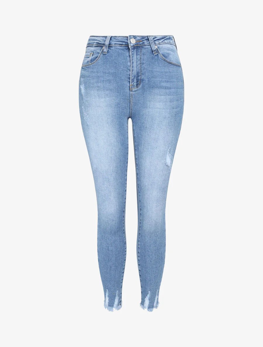 Jean push up skinny fit met krassen - Blauw denim
