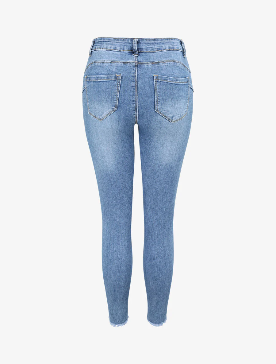 Jean push up skinny met rafelige randen - Blauw denim - Image 2