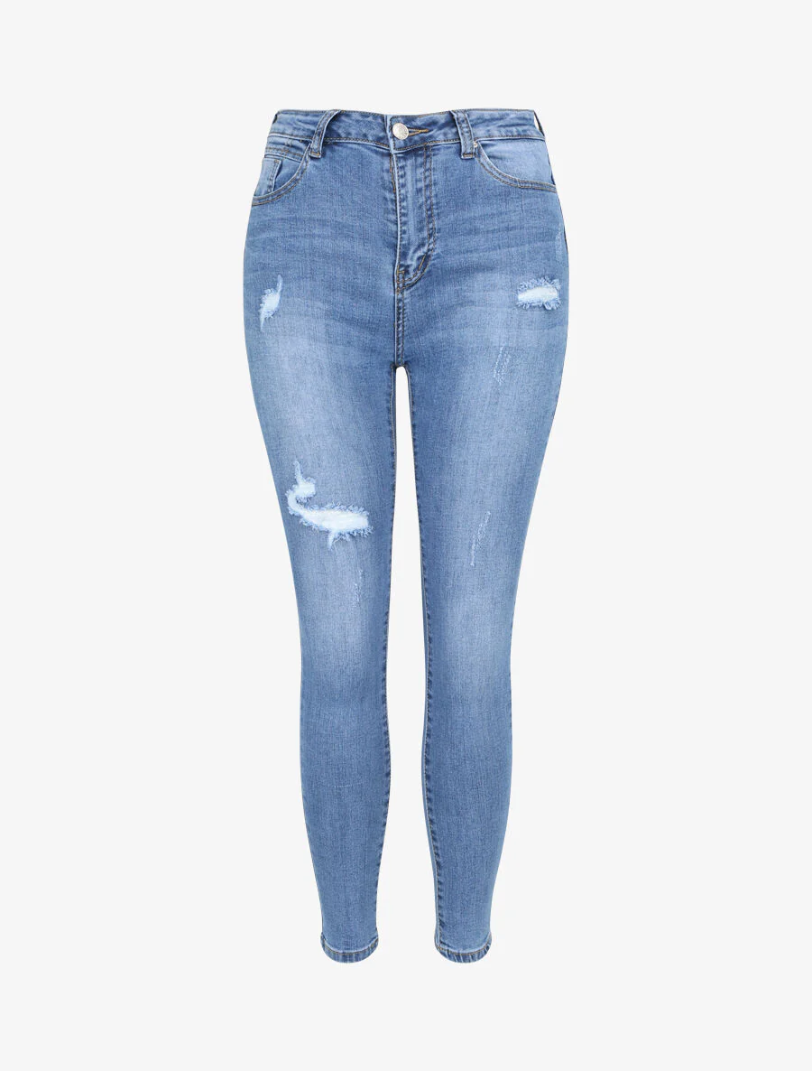Jean push up skinny met scheuren en licht vervaagd - Blauw denim