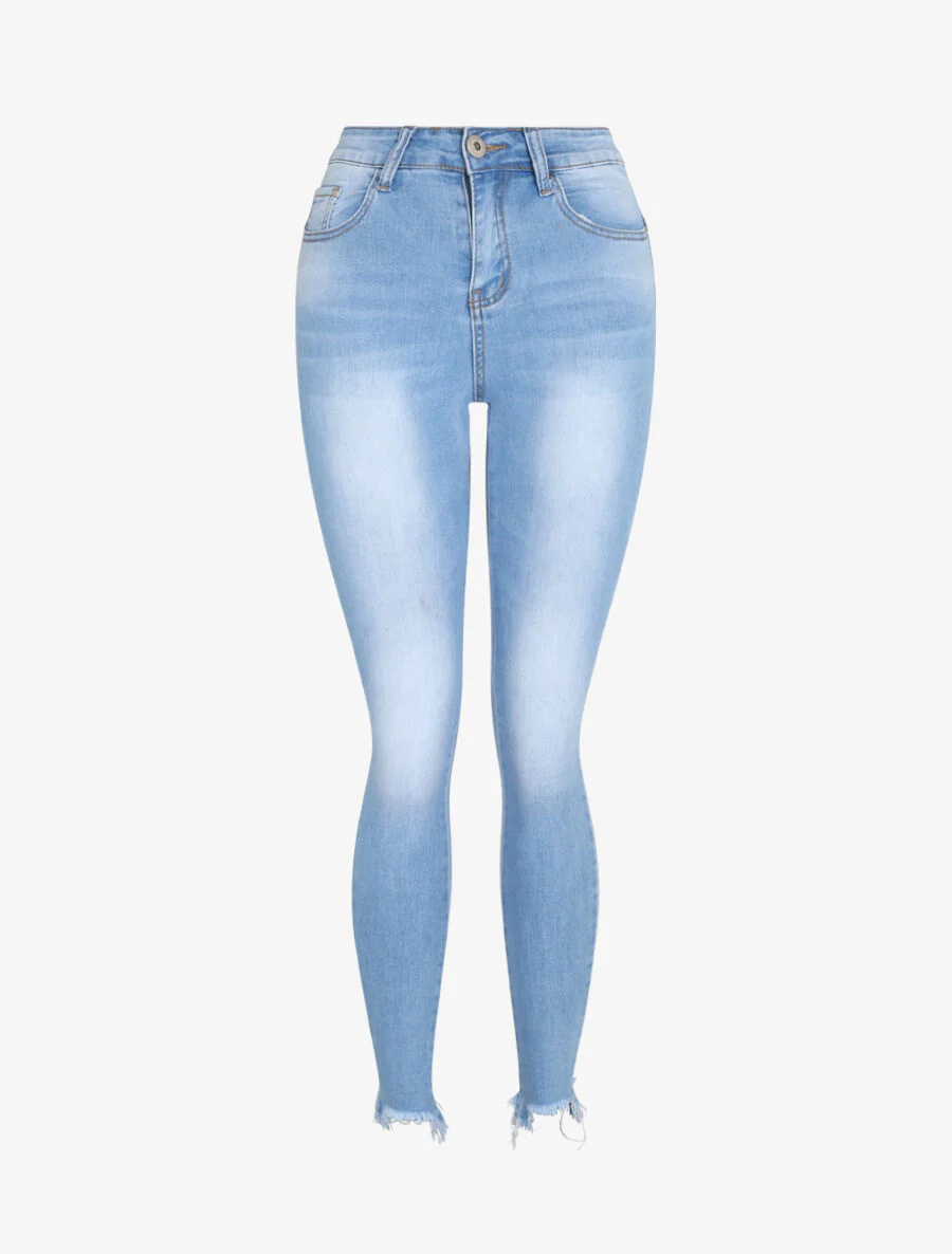 Jean push up verbleekt met scherpe zoom - Lichtblauw