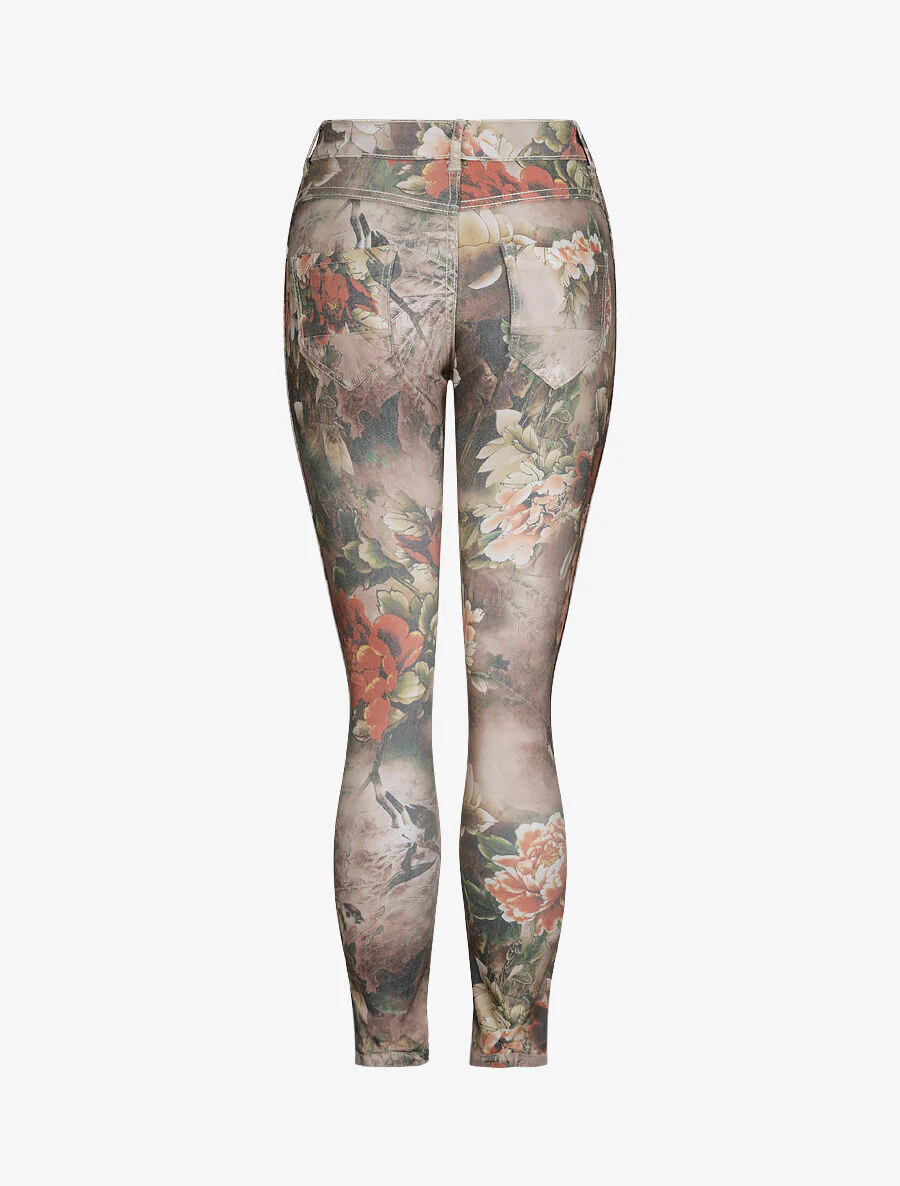 Jean reversibele slanke hoge taille gekreukt bloemenprint - Khaki - Image 4