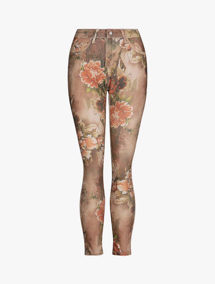 Jean reversibele slanke hoge taille gekreukt bloemenprint - Beige - Image 3