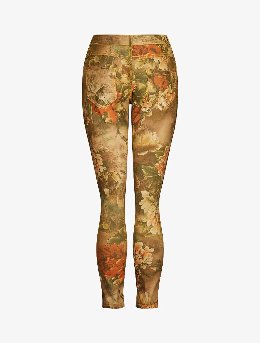 Jean reversibele slanke hoge taille gekreukt bloemenprint - Mosterd - Image 4