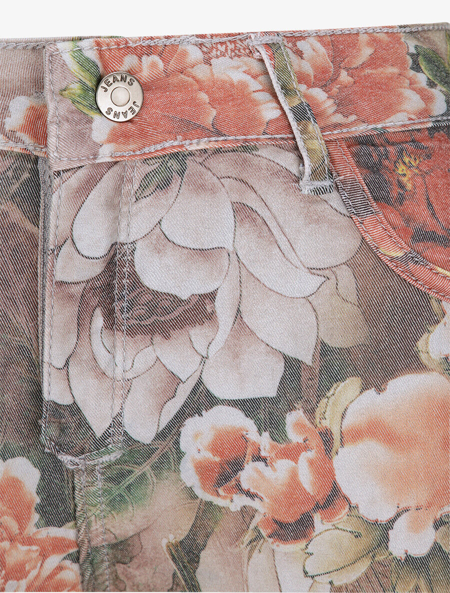 Jean reversibele slanke hoge taille gekreukt bloemenprint - Lichtgrijs - Image 5