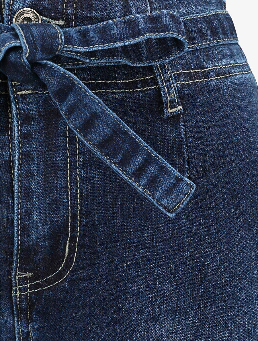 Slim fit jeans 7/8 gewassen met hoge taille en plooien - Donkerblauw - Image 3