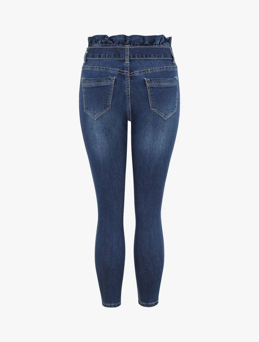 Slim fit jeans 7/8 met hoge taille met ruches - Donkerblauw - Image 2