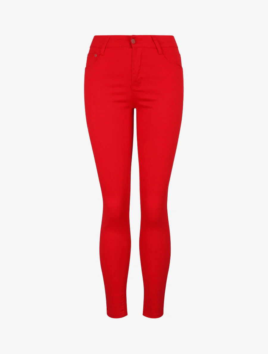 Skinny jeans effen stretch - Rood