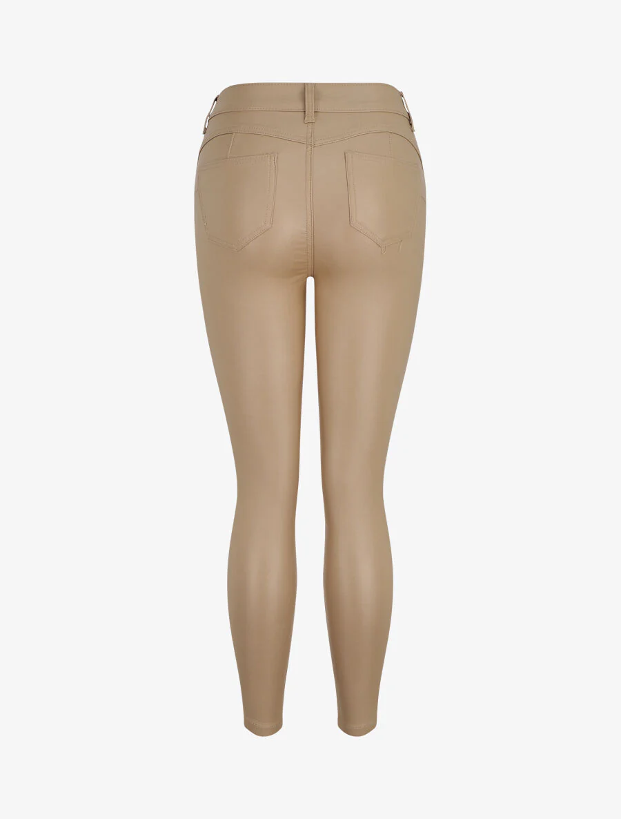 Skinny jeans met hoge taille in gewaxte stof - Beige - Image 2