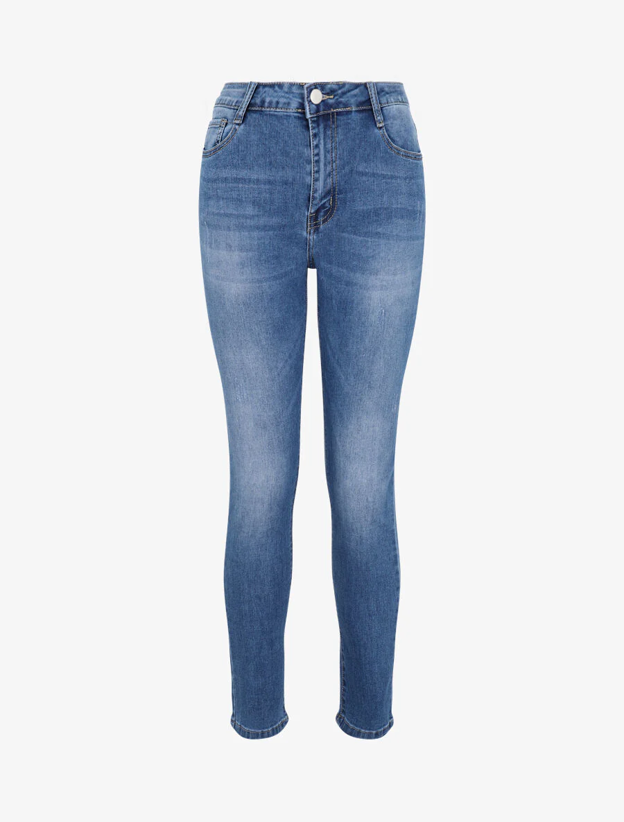 Grote maat skinny jeans met wassing en scheuren - Blauw