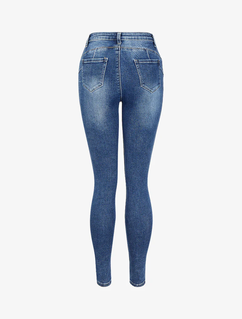 Jean skinny hoge taille gescheurd - Blauw denim - Image 2