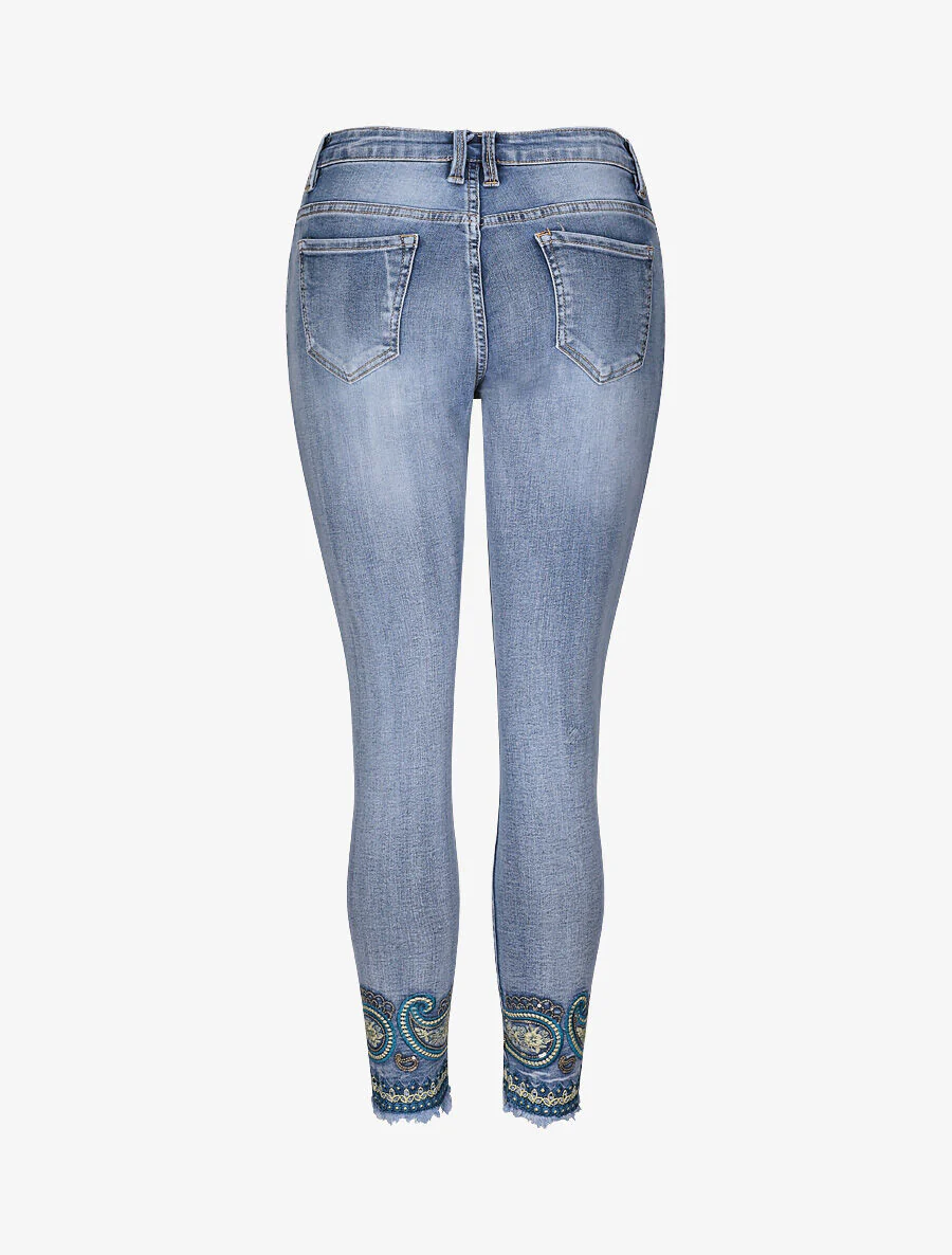 Hoge taille skinny jeans met gestileerd kasjmier borduurwerk - Blauw - Image 2