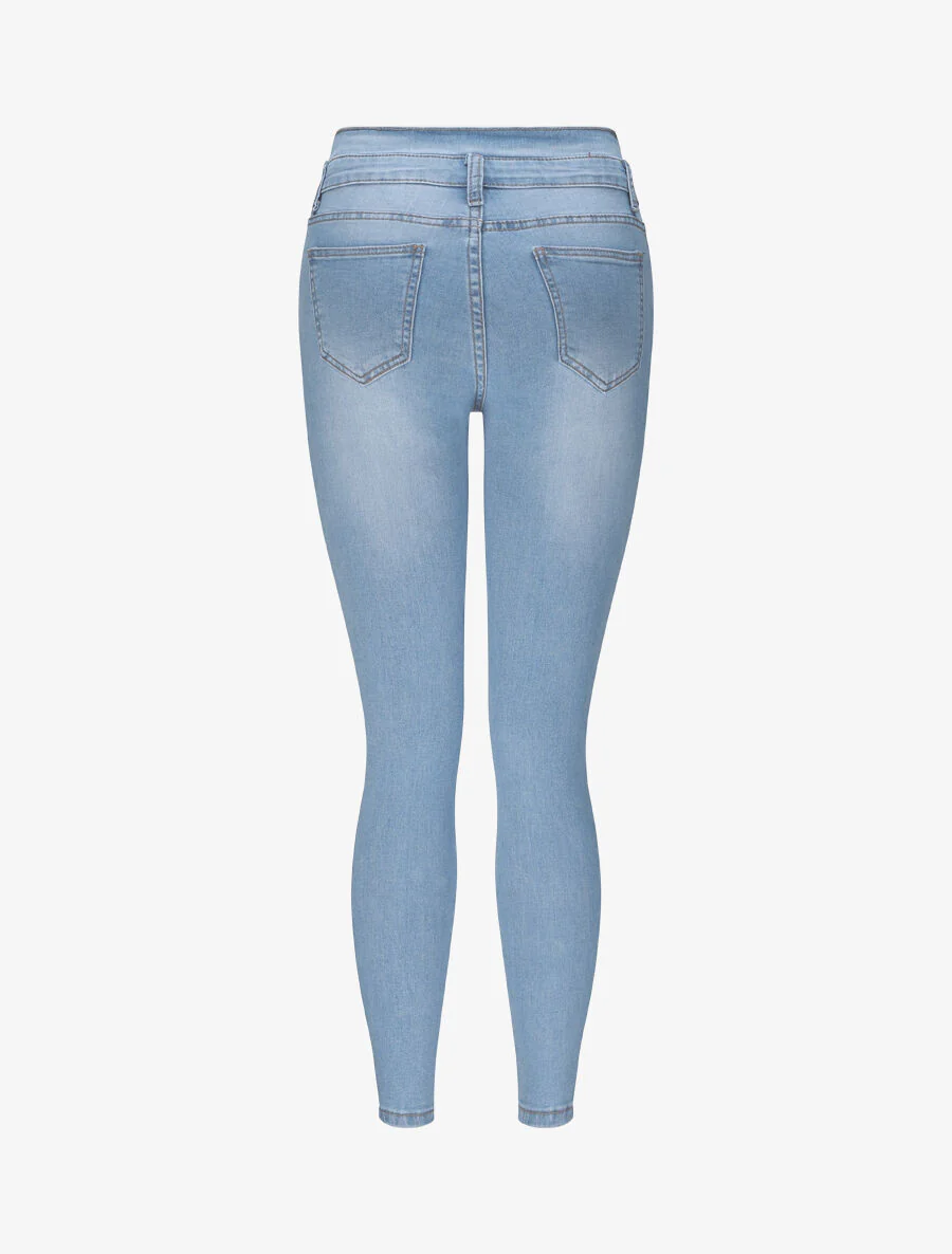 Hoge taille skinny jeans met knopen - Blauw - Image 2