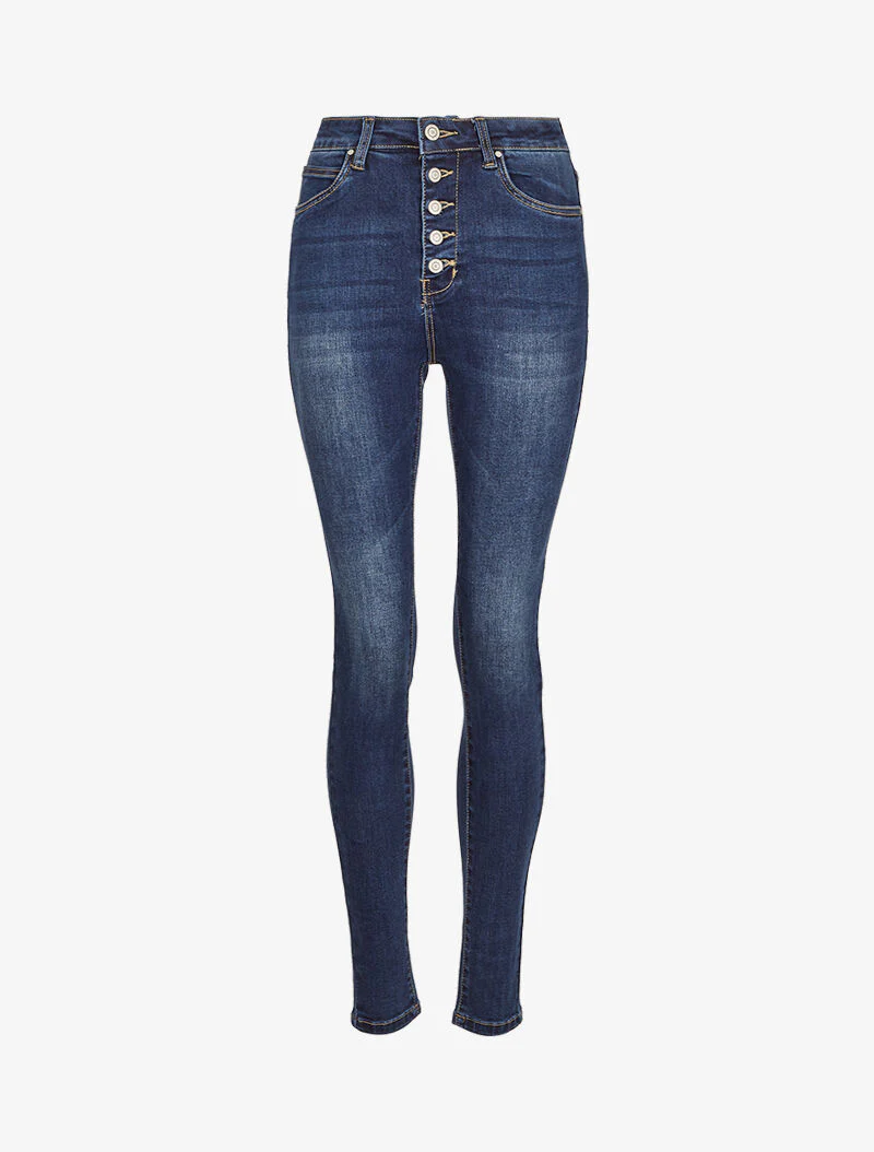 Jean skinny hoge taille met knoppen - Blauw denim - Image 3