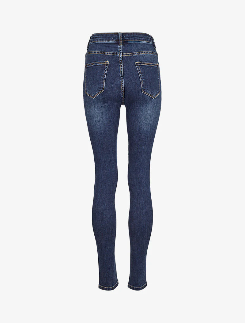 Jean skinny hoge taille met knoppen - Blauw denim - Image 4