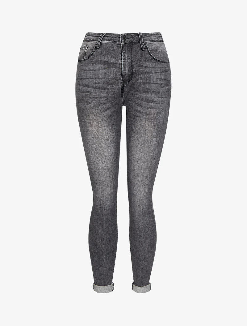 Jean skinny hoge taille vervaagd - Donkergrijs