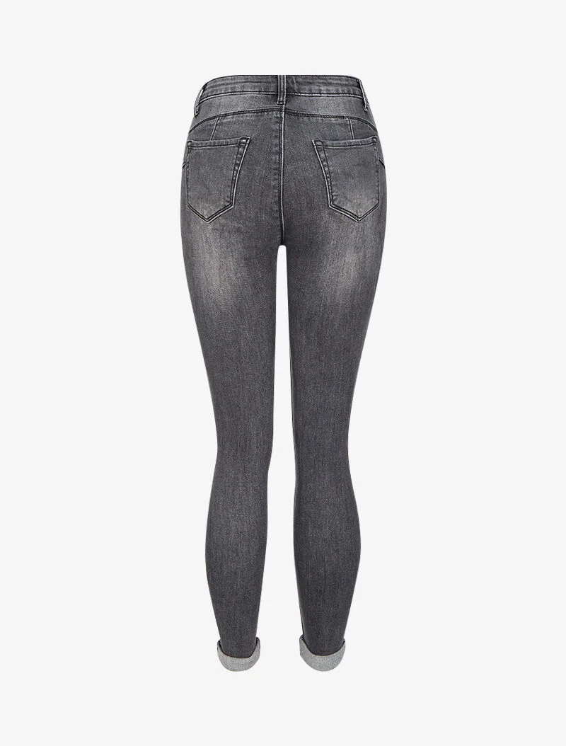 Jean skinny hoge taille vervaagd - Donkergrijs - Image 2