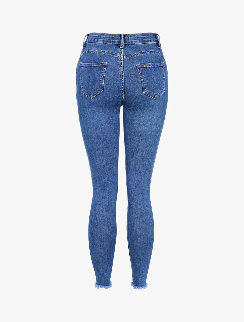 Jean skinny met gescheurde randen - Blauw denim - Image 2