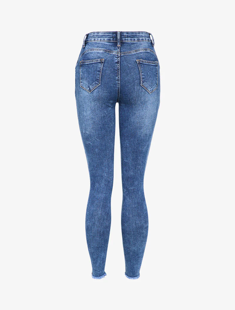 Jean skinny met gewassen look en gescheurde randen - Blauw denim - Image 2