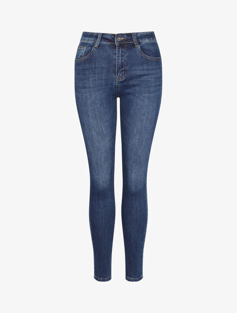 Hoge taille skinny jeans met wassing - Blauw denim