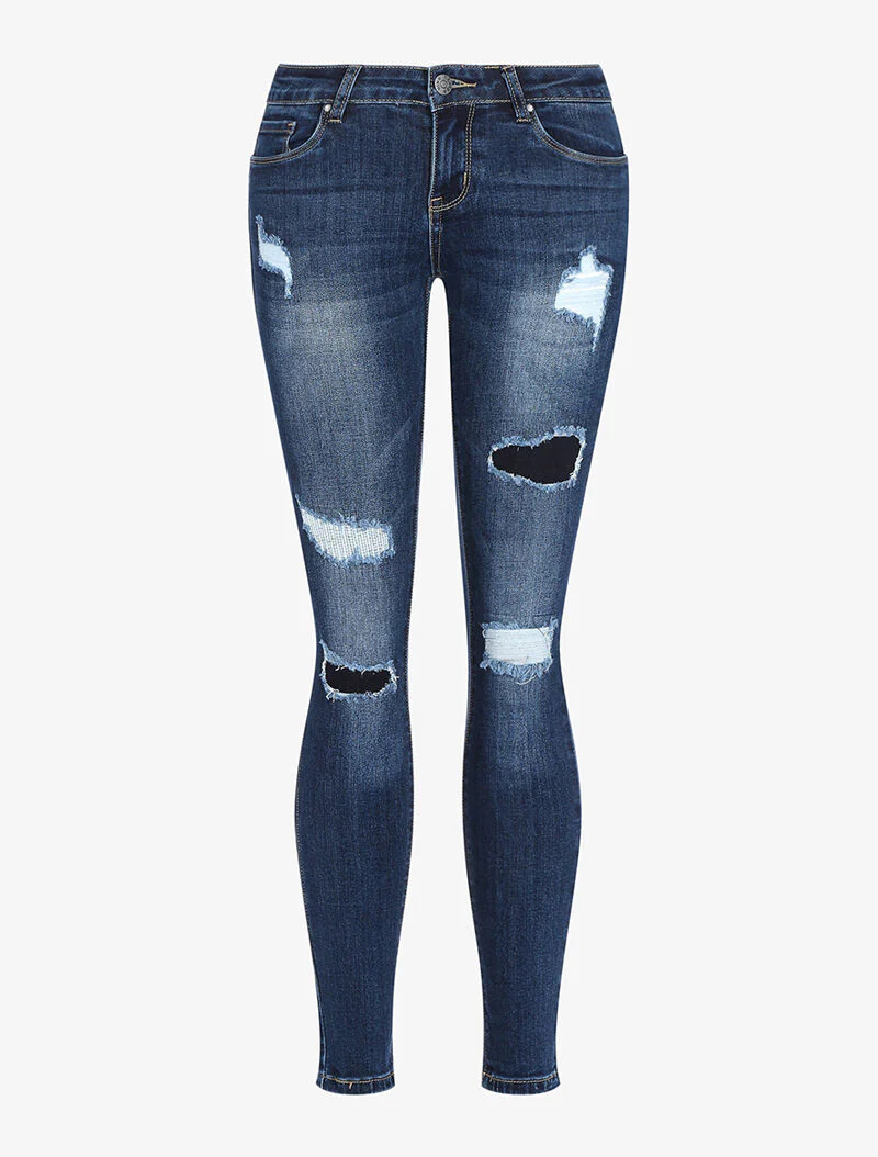 Skinny jeans met inzetstuk - raw denim