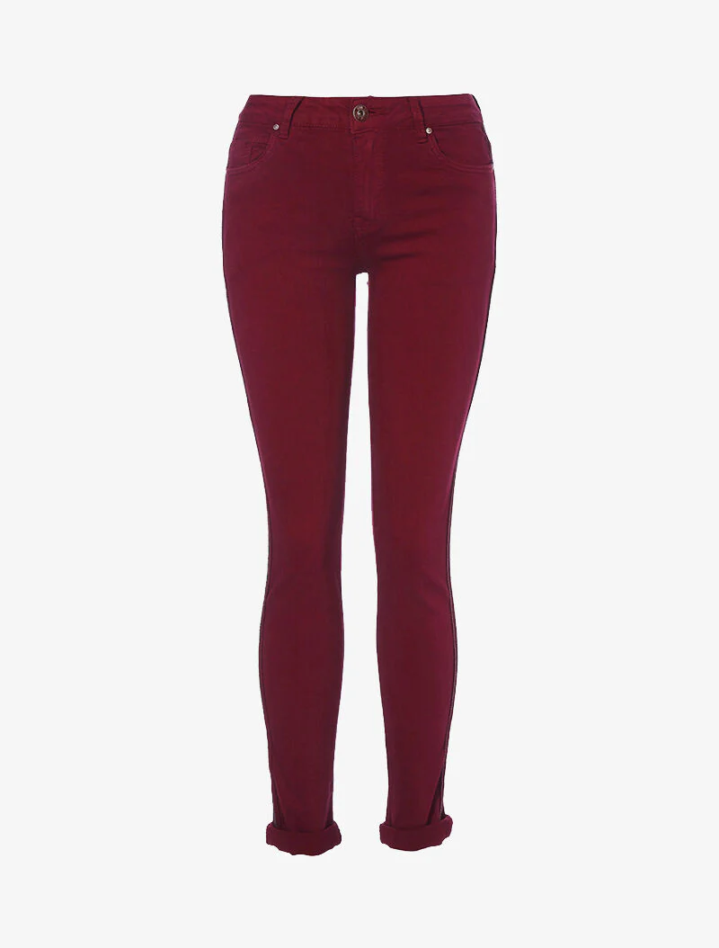 Skinny jeans met kralenranden - Wijnrood