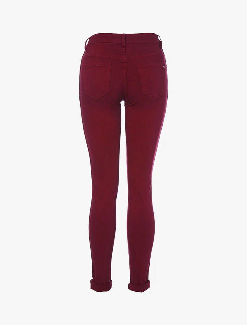 Skinny jeans met kralenranden - Wijnrood - Image 2