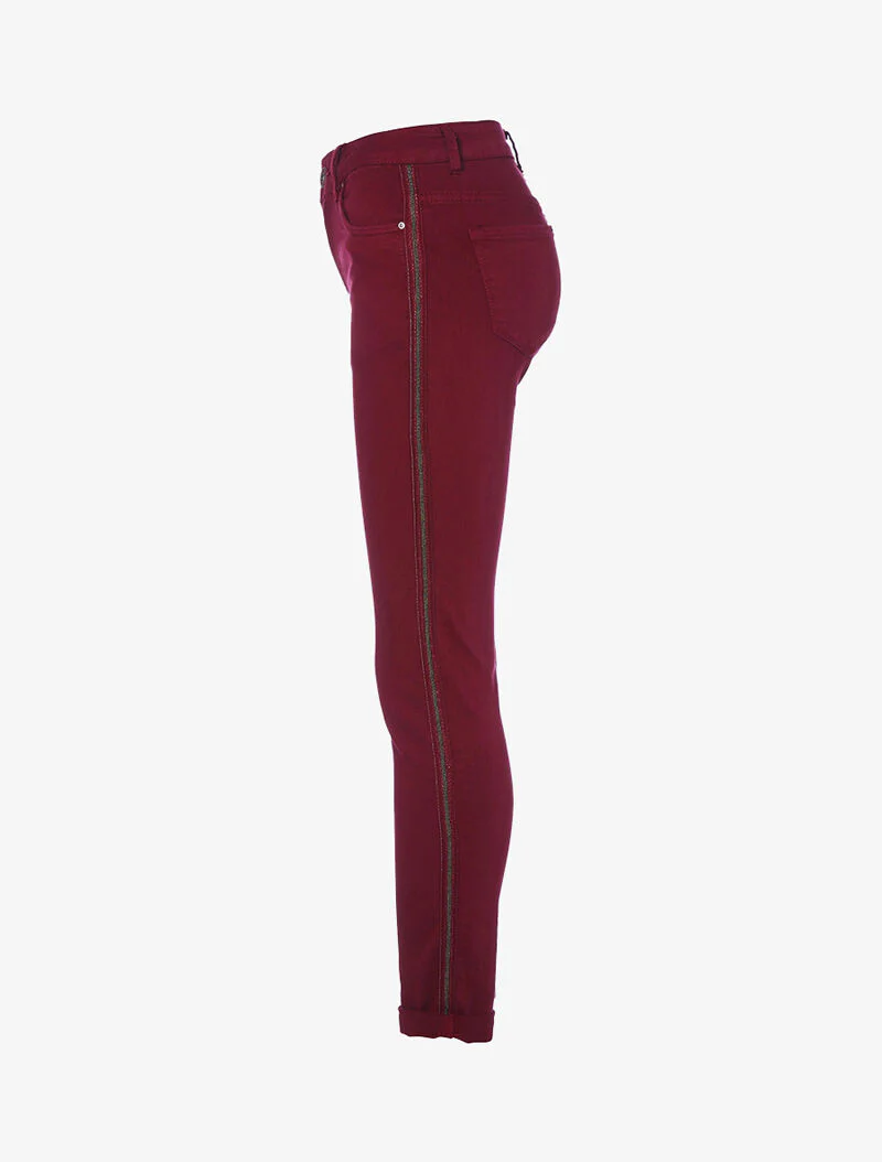 Skinny jeans met kralenranden - Wijnrood - Image 3