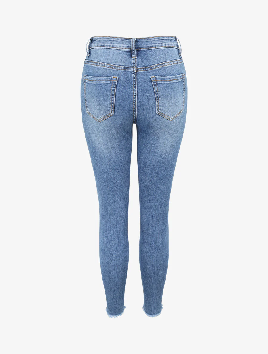 Jean skinny met krassen en versleten randen - Ruw denim - Image 2