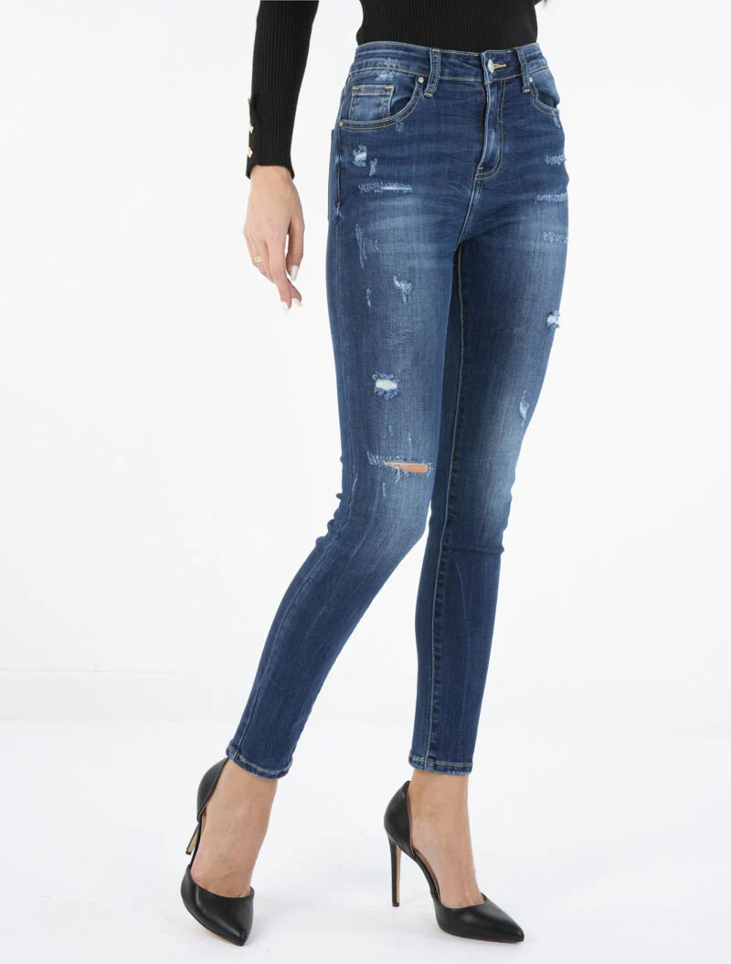Skinny jeans met uitsnijdingen - blauw denim