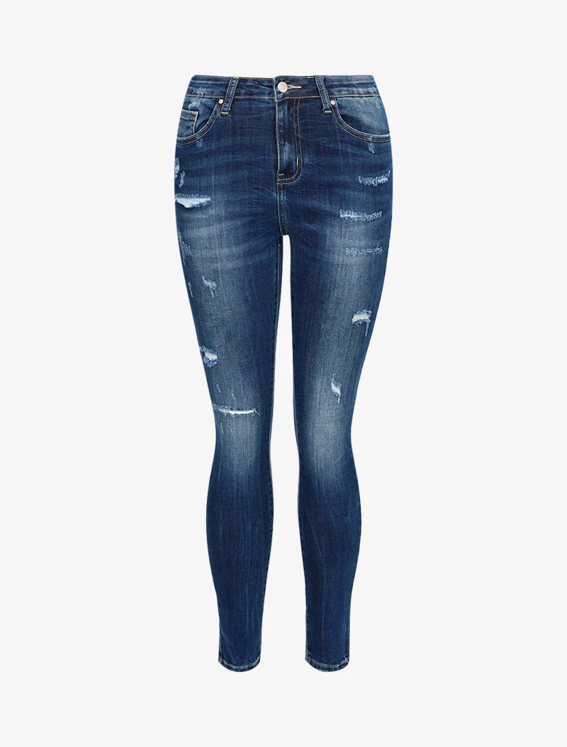 Skinny jeans met uitsnijdingen - blauw denim - Image 2