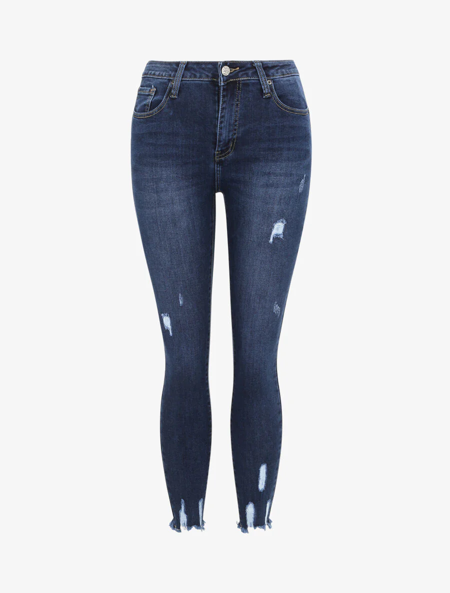 Jean skinny push-up gescheurd hoge taille - Donkerblauw