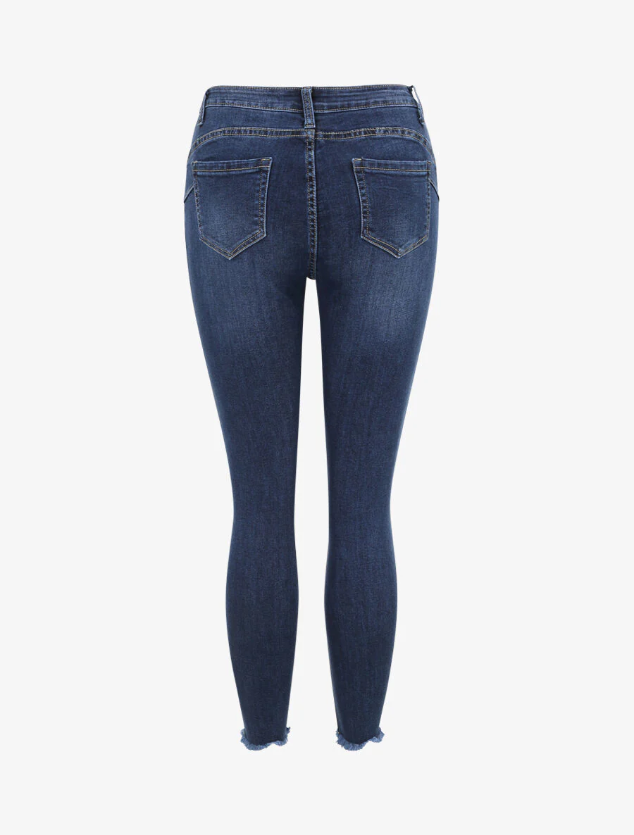 Jean skinny push-up gescheurd hoge taille - Donkerblauw - Image 2