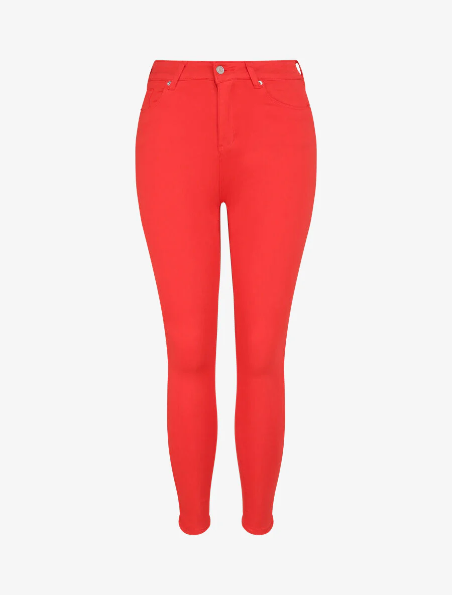 Jean skinny push up met zichtbare naden - Rood