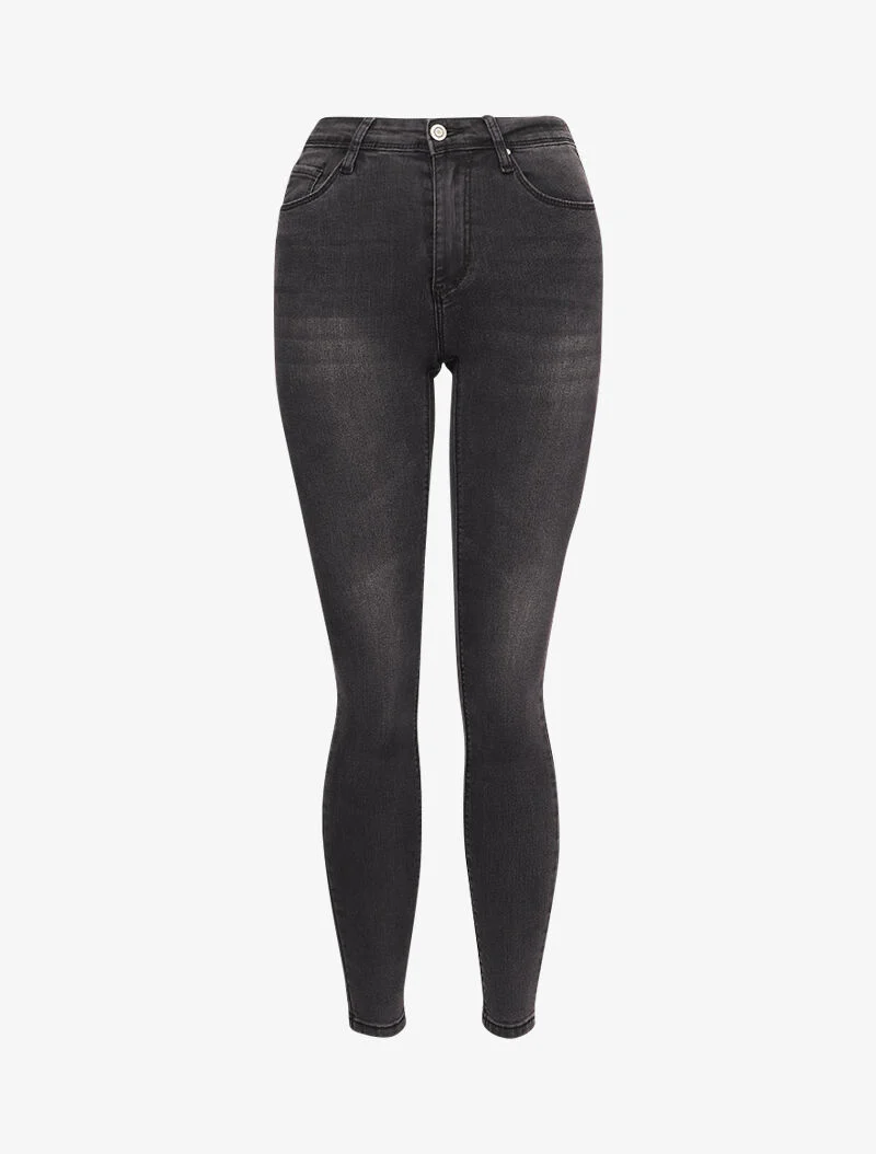 Skinny jeans standaard taille licht vervaagd - Donkergrijs