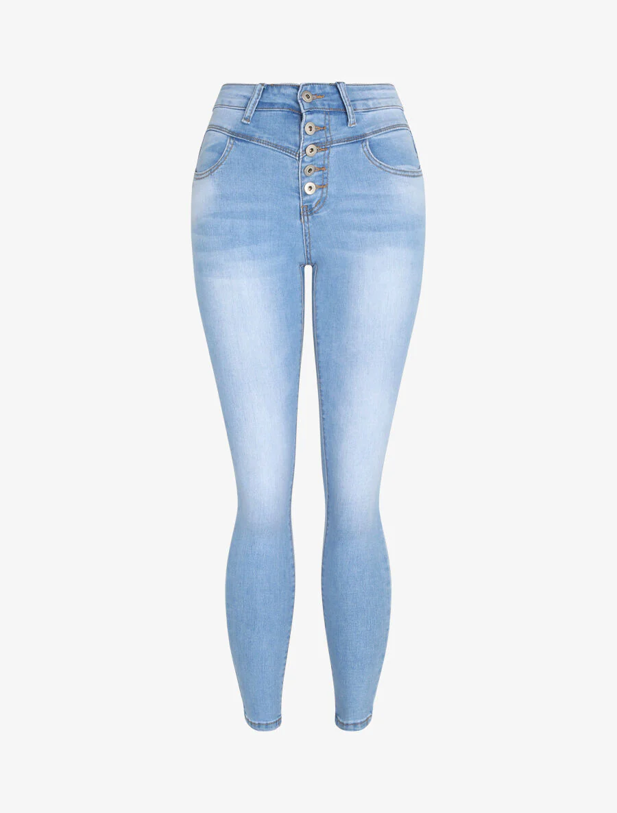 Jean skinny verbleekt en push up - Lichtblauw