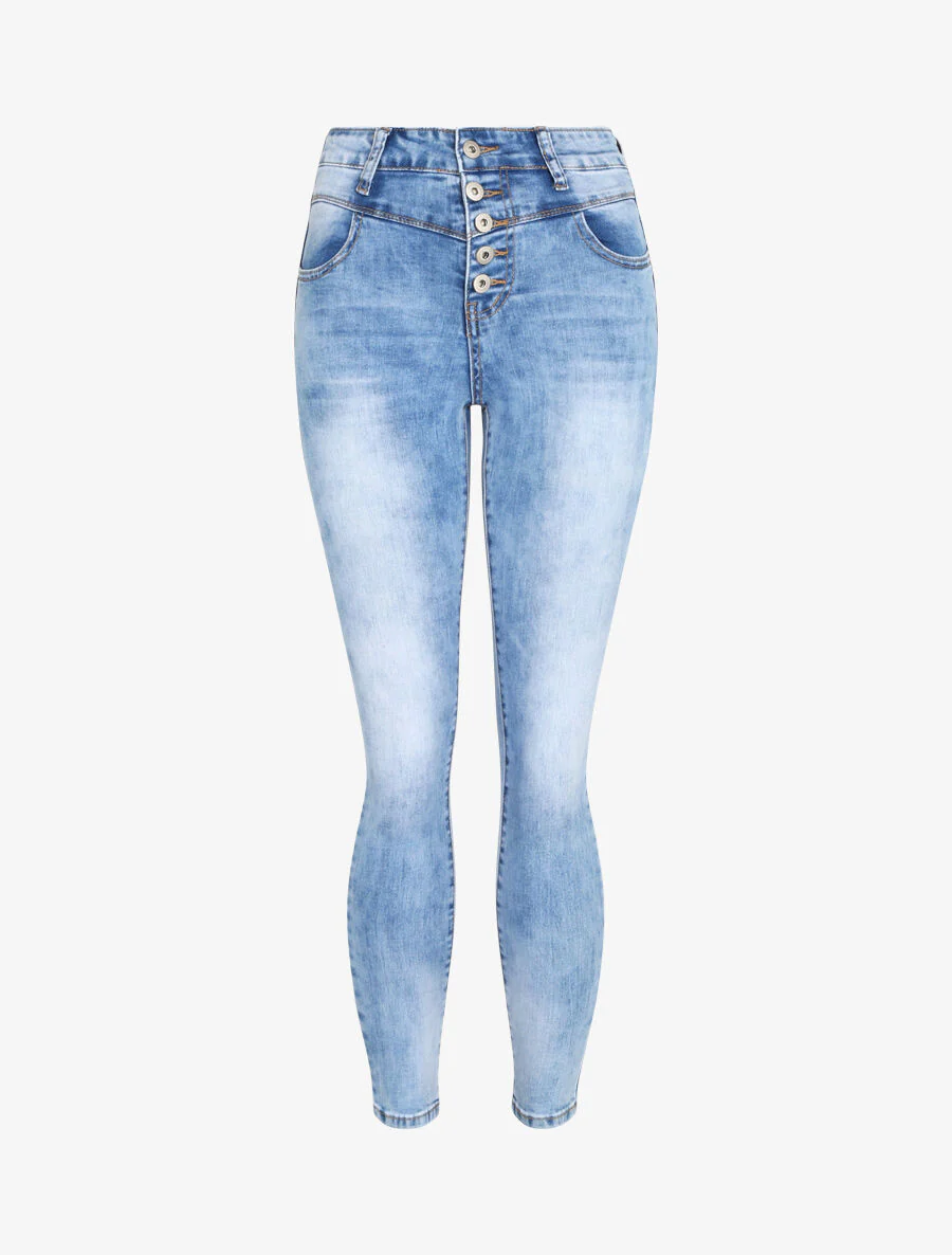 Jean skinny verbleekt en push up - Blauw