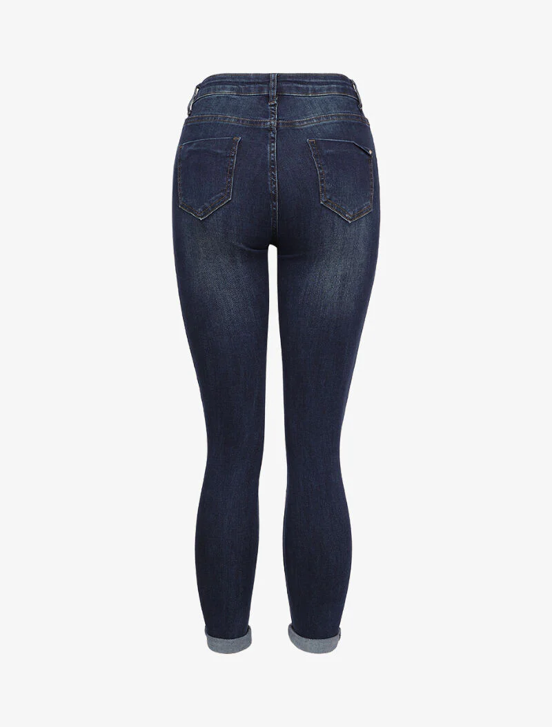 Jean skinny verbleekt met een opgerolde zoom - Donkerblauw - Image 2