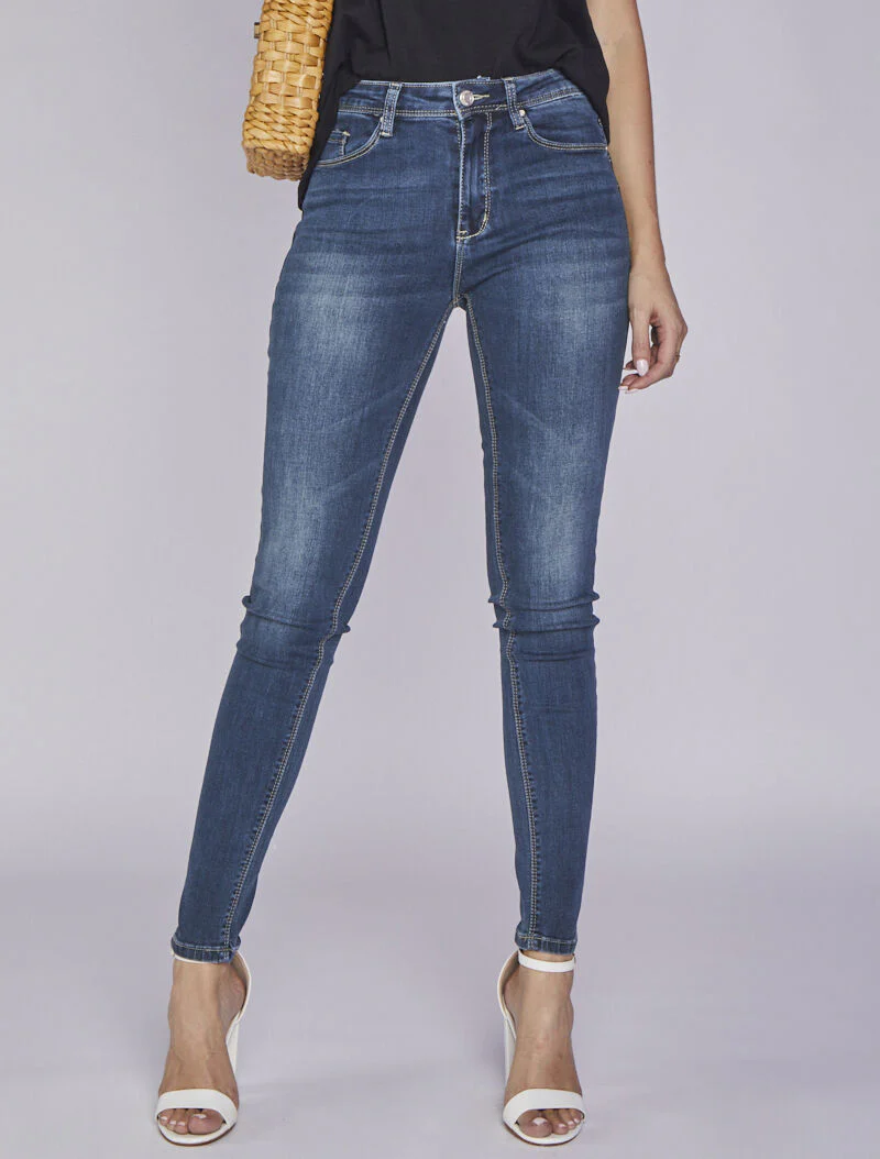 Jean skinny verbleekt met gestileerde naden - Blauw denim