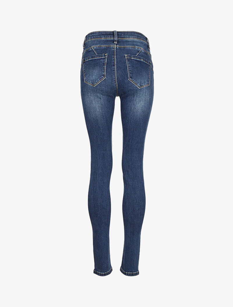 Jean skinny verbleekt met gestileerde naden - Blauw denim - Image 4