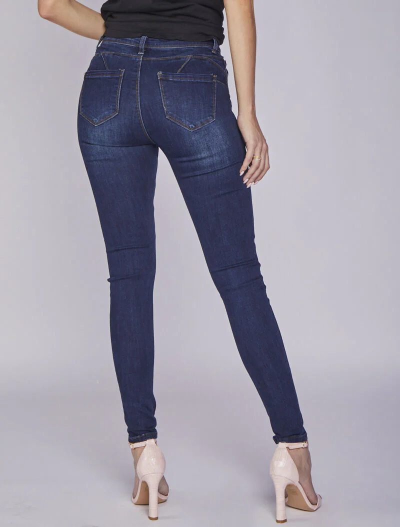 Jean skinny verbleekt met gestileerde naden - Donker denim - Image 2